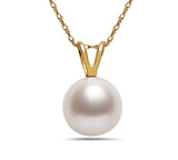 9-10mm Natural Color AA White South Sea Pearl 14k Yellow Gold Pendant