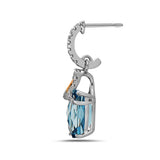 Radiant Cut Blue Topaz, Diamond, Sterling Silver and 14k Yellow Gold Earrings