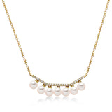14k Yellow Gold 4-4.5mm Akoya and Diamond Geo Bar Necklace