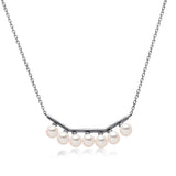 14k White Gold 4-4.5mm Akoya and Diamond Geo Bar Necklace