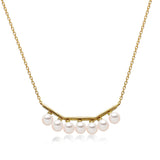 14k Yellow Gold 4-4.5mm Akoya and Diamond Geo Bar Necklace