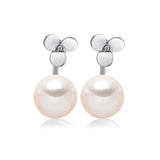 14k White Gold 8-8.5mm Akoya Pearl and Diamond Flower Jacket Earrings