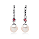 14k White Gold 5-5.5mm Akoya Pearl and Pink Tourmaline Earrings