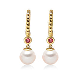 14k Yellow Gold 5-5.5mm Akoya Pearl and Pink Tourmaline Earrings