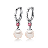 14k White Gold 5-5.5mm Akoya Pearl and Pink Tourmaline Earrings