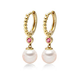 14k Yellow Gold 5-5.5mm Akoya Pearl and Pink Tourmaline Earrings