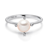 14k White Gold 5-5.5mm Akoya Pearl and Diamond Ring