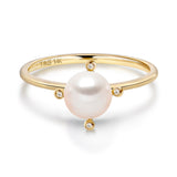 14k Yellow Gold 5-5.5mm Akoya Pearl and Diamond Ring