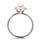 14k White Gold 5-5.5mm Akoya Pearl and Diamond Ring