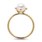 14k Yellow Gold 5-5.5mm Akoya Pearl and Diamond Ring