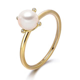 14k Yellow Gold 5-5.5mm Akoya Pearl and Diamond Ring