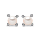 14k White Gold 4-4.5mm Akoya Pearl and Diamond Stud Earrings