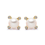 14k Yellow Gold 4-4.5mm Akoya Pearl and Diamond Stud Earrings