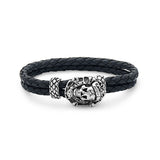 Love Kills Slowly Skull Steel Braided Leather Bracelet