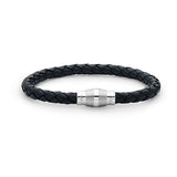 Steel Barrel Black Braided Leather Bracelet