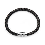 Steel Barrel Black Braided Leather Bracelet