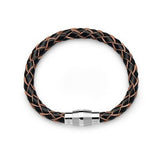Steel Barrel Black with Raw Edges Braided Leather Bracelet