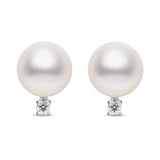 7-7.5mm AA Akoya Cultured Pearl and Diamond 14k White Gold Stud Earrings