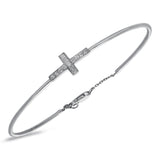 14k White Gold Diamond Cross Bangle