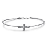 14k White Gold Diamond Cross Bangle