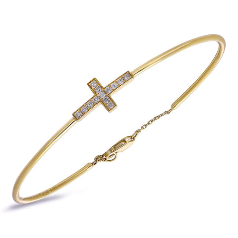 14k Yellow Gold Diamond Cross Bangle