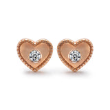 14k Rose Gold Diamond Heart Stud Earrings