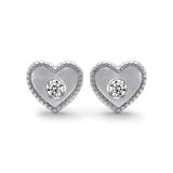 14k White Gold Diamond Heart Stud Earrings