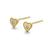 14k Yellow Gold Diamond Heart Stud Earrings