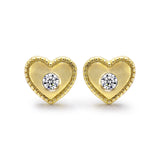14k Yellow Gold Diamond Heart Stud Earrings