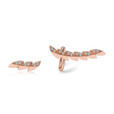 14k Rose Gold Diamond Feather Ear Climber and Stud Earrings