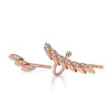 14k Rose Gold Diamond Feather Ear Climber and Stud Earrings