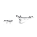 14k White Gold Diamond Feather Ear Climber and Stud Earrings