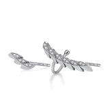 14k White Gold Diamond Feather Ear Climber and Stud Earrings