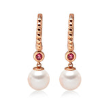 14k Rose Gold 5-5.5mm Akoya Pearl and Pink Tourmaline Earrings