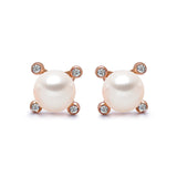 14k Rose Gold 4-4.5mm Akoya Pearl and Diamond Stud Earrings