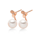 14k Rose Gold 8-8.5mm Akoya Pearl and Diamond Flower Jacket Earrings