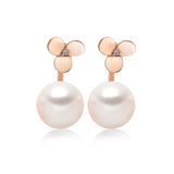 14k Rose Gold 8-8.5mm Akoya Pearl and Diamond Flower Jacket Earrings