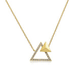 14k Yellow Gold Diamond Triangle Stud Necklace