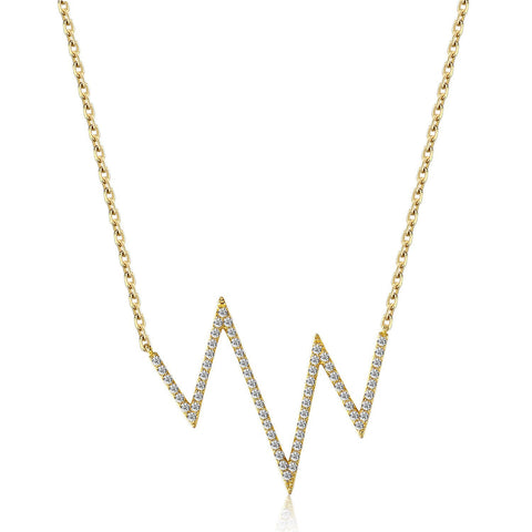 14k Yellow Gold Diamond Heartbeat Necklace