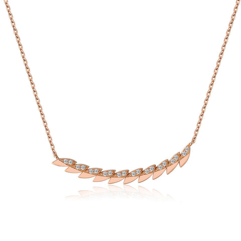 14k Rose Gold Diamond Feather Bar Necklace