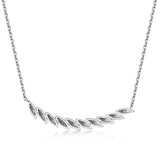 14k White Gold Diamond Feather Bar Necklace