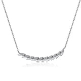 14k White Gold Diamond Feather Bar Necklace