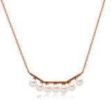 14k Rose Gold 4-4.5mm Akoya and Diamond Geo Bar Necklace