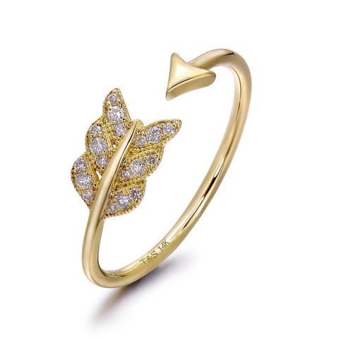 14k Yellow Gold Diamond Feather Arrow Stackable Ring