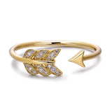 14k Yellow Gold Diamond Feather Arrow Stackable Ring