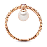 14k Rose Gold 5-5.5mm Dangle Akoya Pearl and Pink Tourmaline Stackable Ring