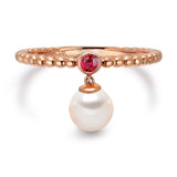 14k Rose Gold 5-5.5mm Dangle Akoya Pearl and Pink Tourmaline Stackable Ring