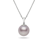 8-9mm Pink Freshwater Cultured Pearl and Diamond 14k White Gold Pendant