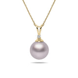8-9mm Pink Freshwater Cultured Pearl and Diamond 14k Yellow Gold Pendant