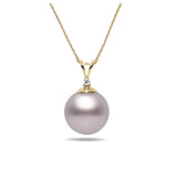 10-11mm Pink Freshwater Cultured Pearl and Diamond 14k Yellow Gold Pendant